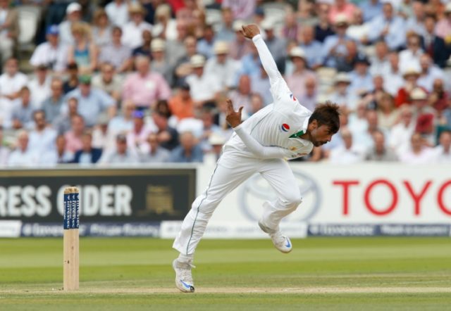 Pakistan's Mohammad Amir bowls in the first Test against England at Lord's on July 15, 201