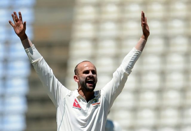 Australia's Nathan Lyon appeals during the third day of the opening Test against Sri Lanka