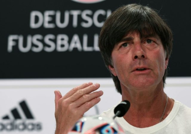 Germany's head coach Joachim Loew addresses a press conference at Germany's training groun