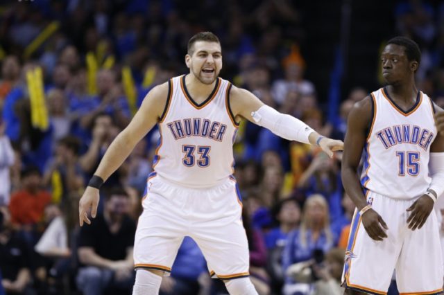 Mitch McGary of the Oklahoma City Thunder, pictured on February 8, 2015, will miss the fir