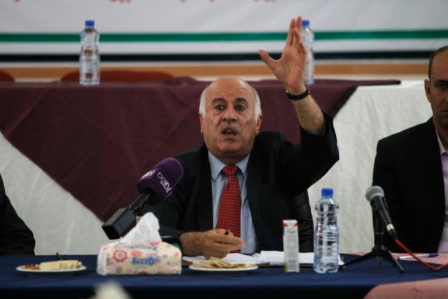 Palestinian Football Association President Jibril Rajoub speaks during a meeting in the Is