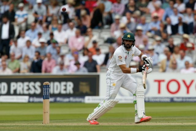 Pakistan's captain Misbah-ul-Haq, pictured on July 15, 2016, marked his first-innings hund
