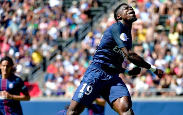Serge Aurier celebrates his second goal against Inter Milan during their International Cha
