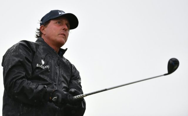 US golfer Phil Mickelson watches his shot from the 14th tee on day two of the 2016 British