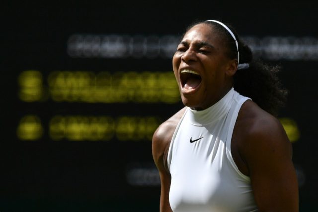Serena Williams of the US reacts after a point against Russia's Anastasia Pavlyuchenkova d