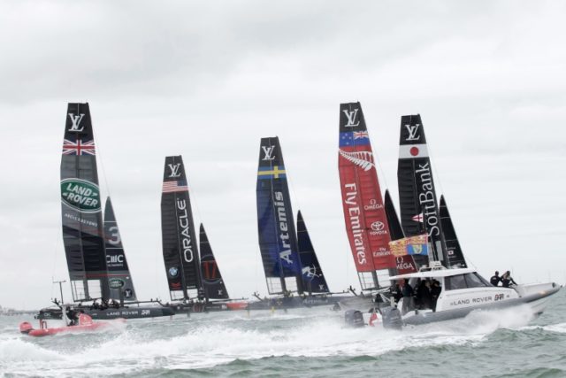 The America's Cup World Series sailing race on the Solent, in Portsmouth, southern England