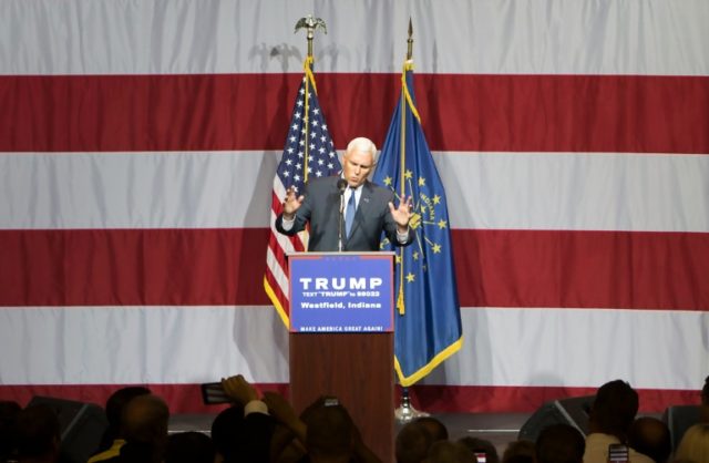 Indiana Governor Mike Pence at a Donald Trump campaign rally in Westfield, Indiana, on July 12, 2016