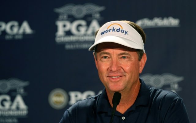 US Ryder Cup Captain Davis Love III speaks to the media during a press conference prior to