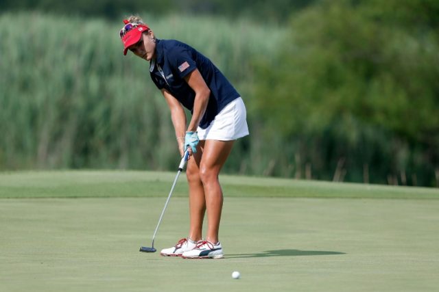 Lexi Thompson of the United States putts on the 15th green during the singles matches of t