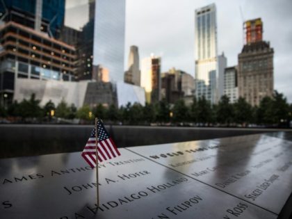 An American flag at the 9/11 Memorial site in New York City