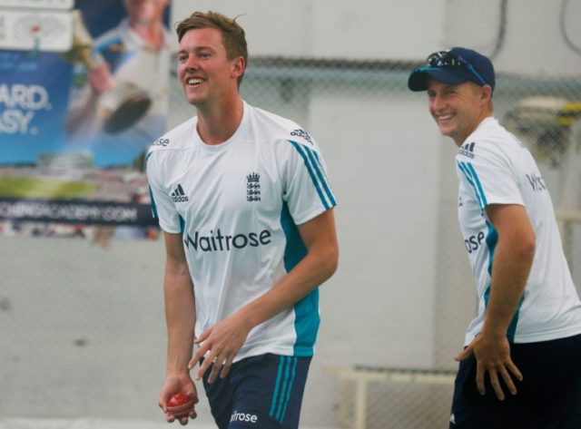 England fast bowler Jake Ball (left) takes part in a practice session at Headingley, Leeds
