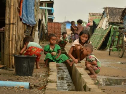 In this photograph taken on July 2, 2016, Muslim Rohingya children are seen at one of the displacement camp in Sittwe located in western Myanmar's Rakhine State