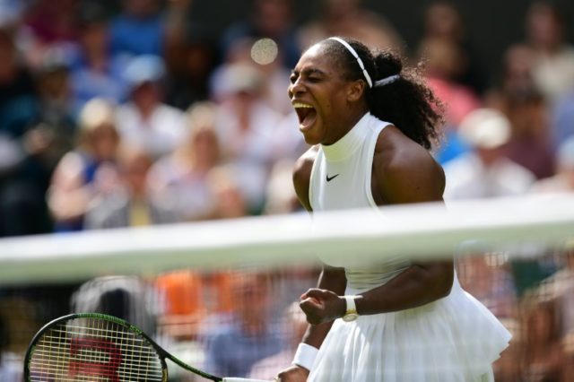US player Serena Williams reacts after a point against Russia's Anastasia Pavlyuchenkova d