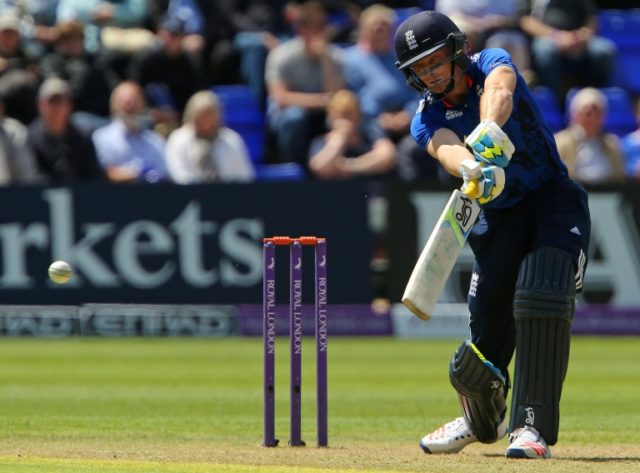 England's Jos Buttler plays a shot during play in the fifth one day international (ODI) cr