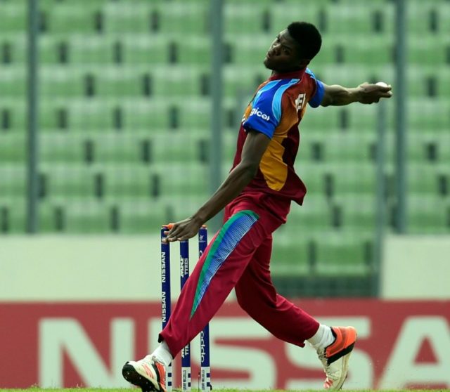 West Indies cricketer Alzarri Joseph delivers a ball during the Under-19 World Cup cricket