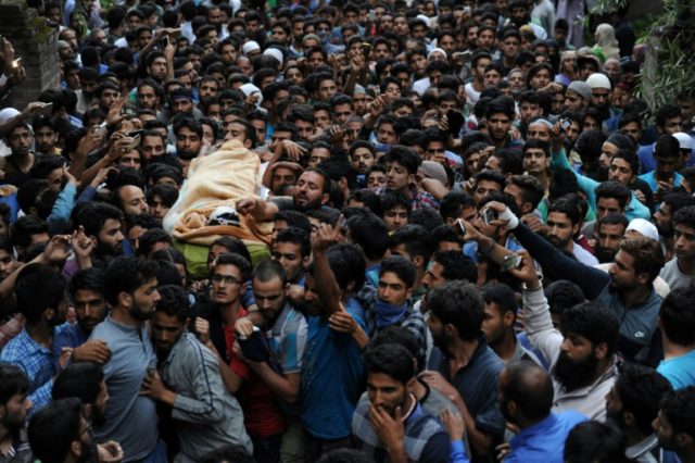 Kashmiri mourners carry the body of Burhan Muzaffar Wani, the 22-year-old poster boy for t