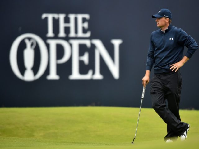US golfer Jordan Spieth waits on the 18th green on day two of the British Open Golf Champi