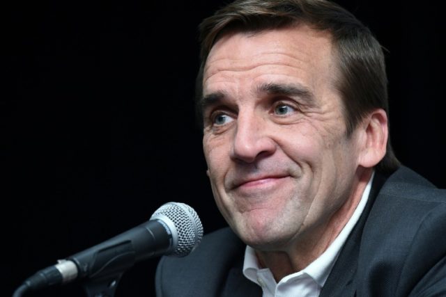 George McPhee speaks after being introduced as the general manager of the Las Vegas NHL fr