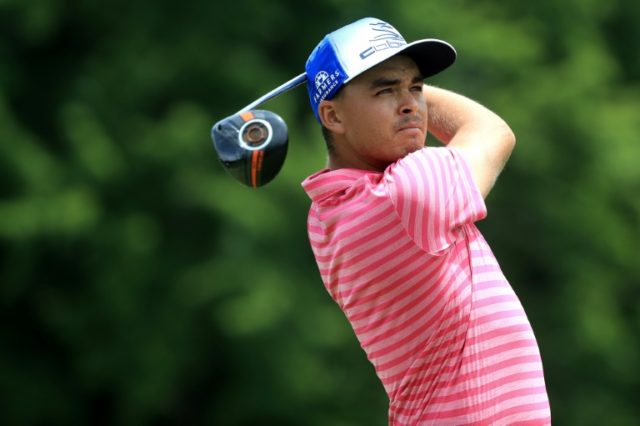 Rickie Fowler hits off the sixth tee during the third round of the World Golf Championship