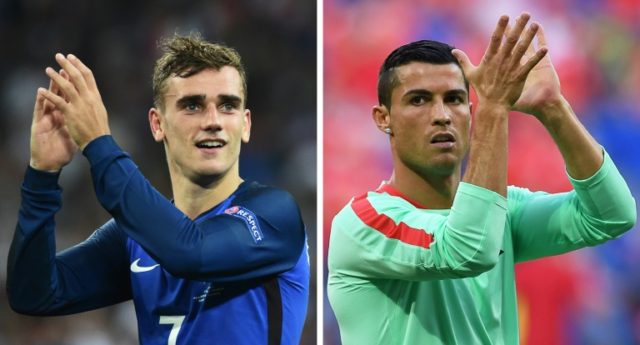 France's inspiration Antoine Griezmann (L) and Portugal's Cristiano Ronaldo, who is counti