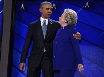 US President Barack Obama shared a warm embrace with Hillary Clinton, capping an all-star