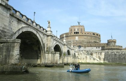 Italian police patrol the Tiber River in Rome