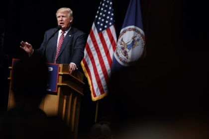 Republican presidential candidate Donald Trump speaks during a campaign rally at Briar Woo