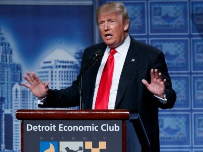 Republican presidential candidate Donald Trump delivers an economic policy speech to the Detroit Economic Club, Monday, Aug. 8, 2016, in Detroit.