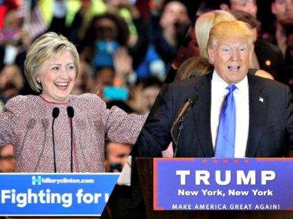 Clinton and Trump Campaigning AP Photos