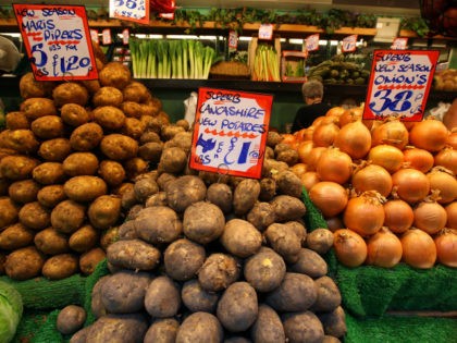 Fruit and vegetables are displayed at Bolton Market as figures for the Uk inflation rate s