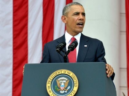 U.S.President Barack Obama makes remarks at the Amphitheater after laying a wreath at the