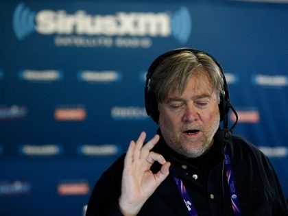 CLEVELAND, OH - JULY 20: Stephen K. Bannon talks with Peter Schweizer, author of "Clinton Cash" while hosting Brietbart News Daily on SiriusXM Patriot at Quicken Loans Arena on July 20, 2016 in Cleveland, Ohio. (Photo by Kirk Irwin/Getty Images for SiriusXM) *** Local Caption *** Stephen K. Bannon