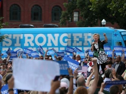 Democratic presidential nominee former Secretary of State Hillary Clinton speaks during a