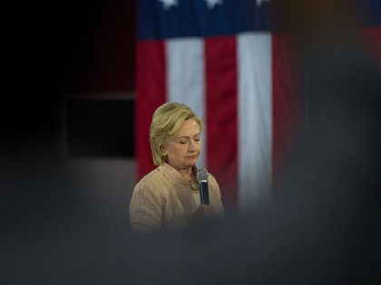 CLEVELAND, OH - AUGUST 17: Democratic presidential candidate Hillary Clinton speaks to supporters at a rally at John Marshall High School on August 17, 2016 in Cleveland, Ohio. (Photo by Jeff Swensen/Getty Images)