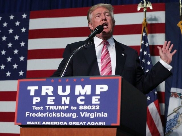 Republican presidential nominee Donald Trump speaks to voters during a campaign rally at F