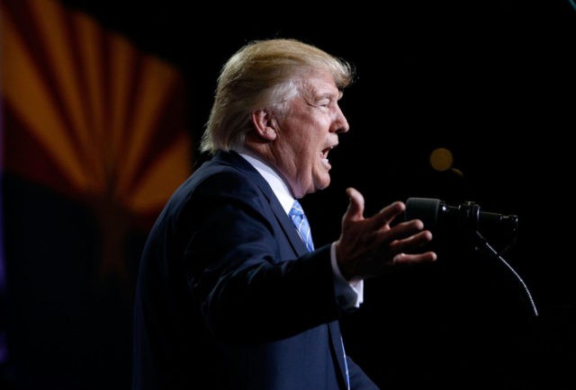 PHOENIX, AZ - AUGUST 31: Republican presidential nominee Donald Trump speaks during a cam