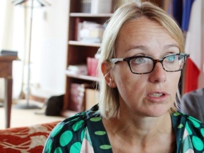 Advisor for African affairs to the French President Helene Le Gal speaks to journalists in Bangui, on October 7, 2014. Sent as France's special envoy to Centrafrica by Francois Hollande, Le Gal has met with the interim government, UN forces from the MINUSCA and religious leaders in order to set …