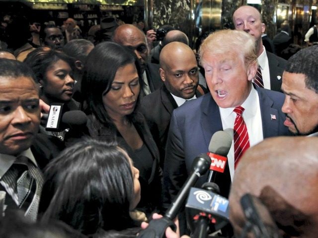 Presidential candidate Donald Trump speaks to the media after meeting with a group of blac
