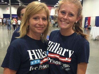 Two girls in Hillary For Prison shirts