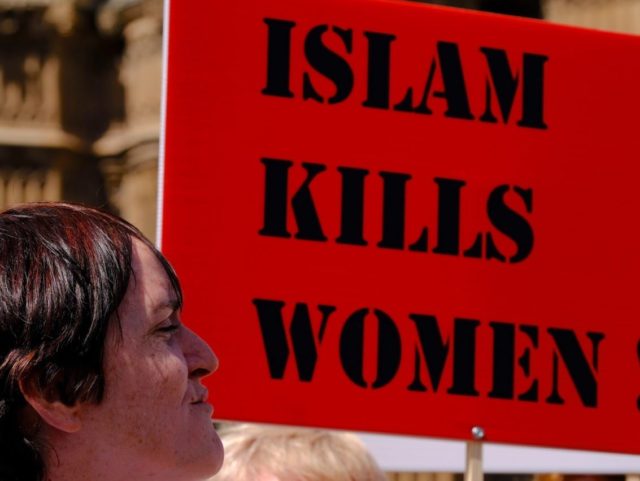 'Islam kills women' demo called by Anne-Marie Waters outside Parliament , London