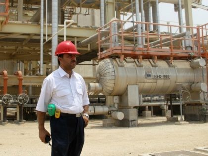 An Iranian worker stands in front of a construction during a visit by Iranian Journalists to the South Pars gas field development phases (5-8) in the southern Iranian port town of Asaluyeh on July 19, 2010 as a top official announced that global energy majors are welcome to help develop …