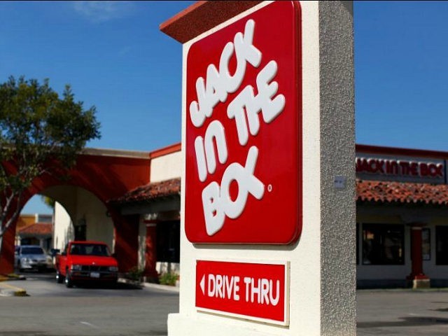 A Jack in The Box drive thru restaurant is pictured in San Marcos, California February 21,
