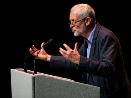 MANCHESTER, ENGLAND - JULY 23: Labour Leader Jeremy Corbyn speaks at a rally at The Lowry