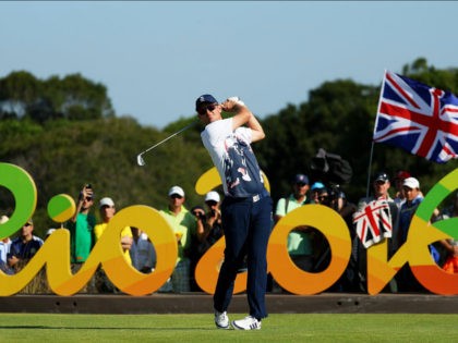 RIO DE JANEIRO, BRAZIL - AUGUST 14: Justin Rose of Great Britain plays his shot from the 1