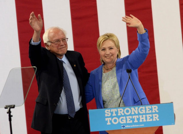 PORTSMOUTH, NH - JULY 12: Bernie Sanders and Presumptive Democratic presidential nominee