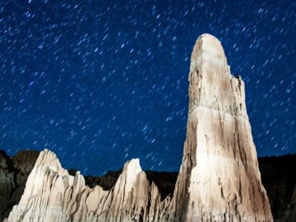 CATHEDRAL GORGE STATE PARK, NV - AUGUST 12: Perseid meteors streak across the sky on Augu