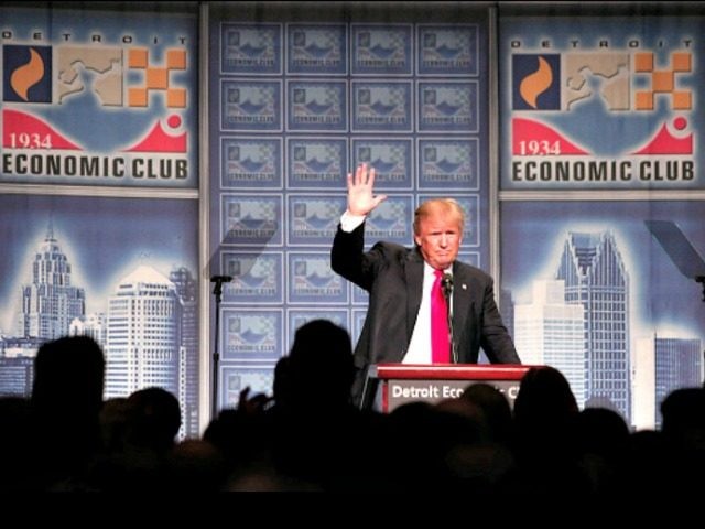 DETROIT, MI - AUGUST 8: Republican presidential candidate Donald Trump delivers an economi
