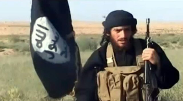 Then spokesman for the Islamic State group, Abu Mohamed al-Adnani, pictured in a screengra