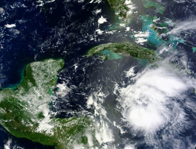 A NASA satellite image shows Tropical Storm Earl in the Caribbean on August 2, 2016