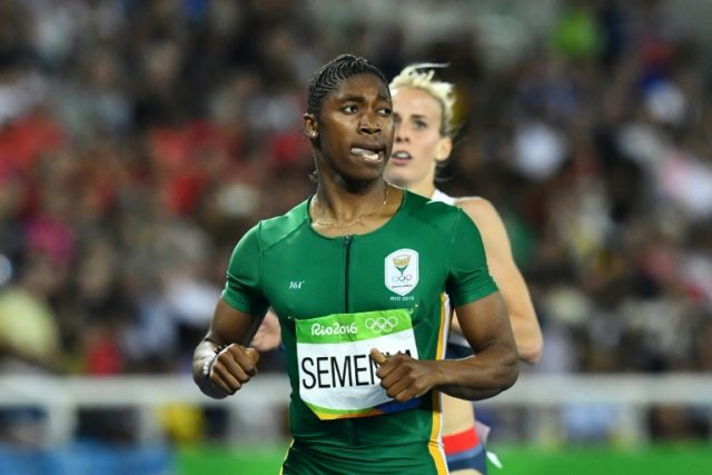 South Africa's Caster Semenya and Britain's Lynsey Sharp compete in the 800m semi-final du